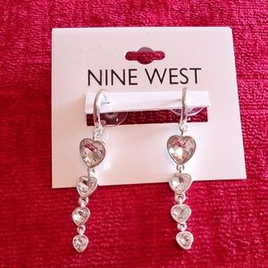 Nine West Pierced Heart Crystal Drop Earrings NWT